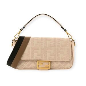 FENDI Logo FF Baguette Canvas Embroidered Strap Shoulder Bag Purse Crossbody